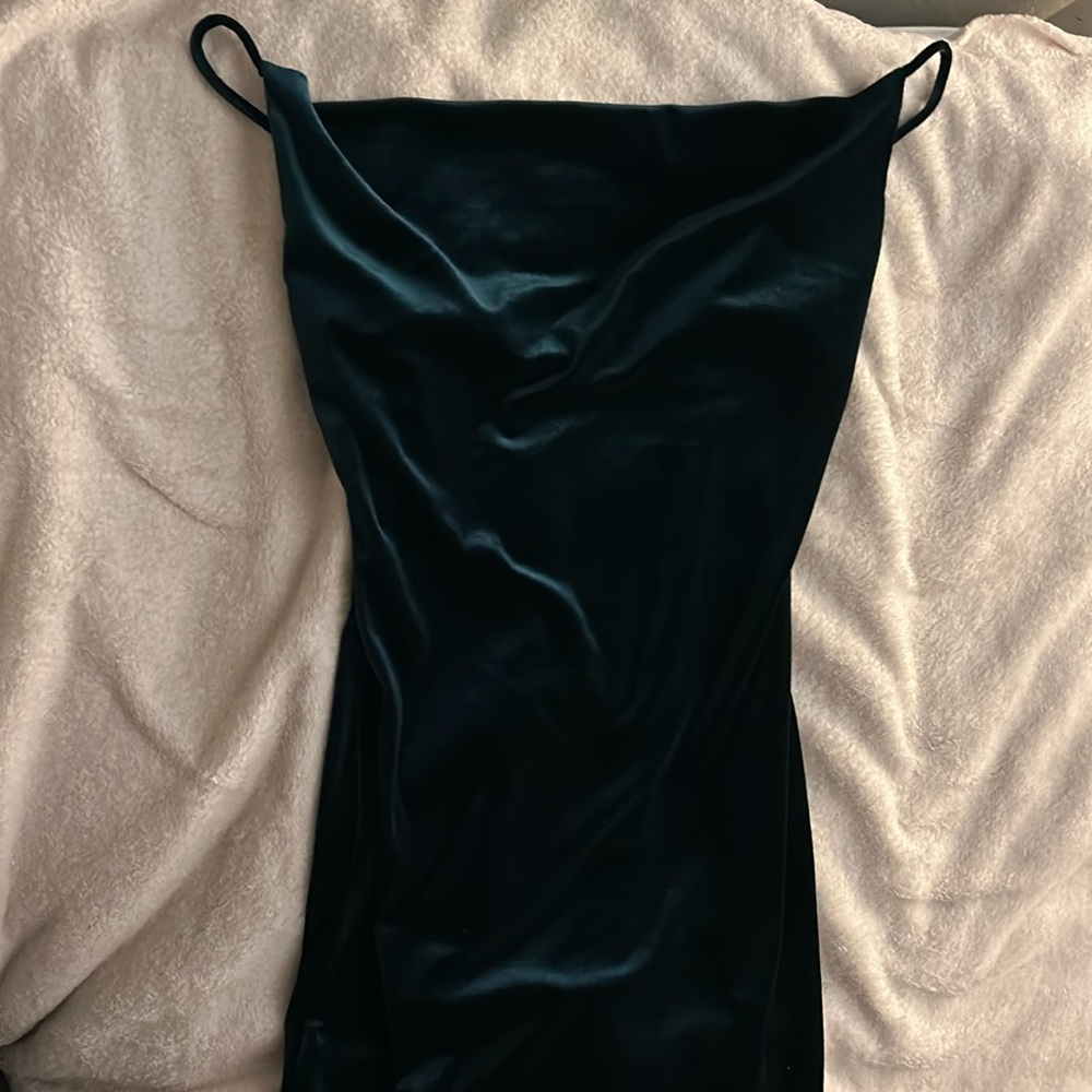 Green mini cowl neck dress